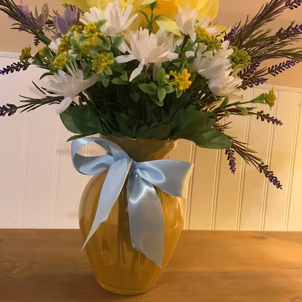 Hand Crafted- Spring floral arrangement with vase